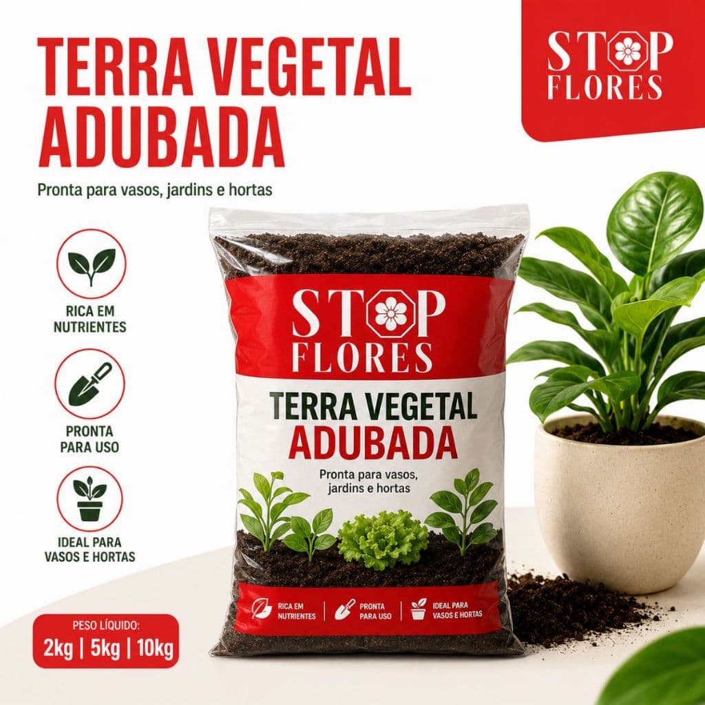 Terra Vegetal Adubada 2kg 5kg 10kg para Vasos, Jardins e Hortas
