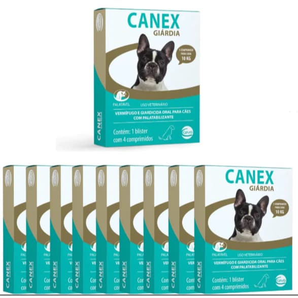 Kit 10 Vermífugo Canex Giárdia Cães 10kg 4 Comprimidos Ceva