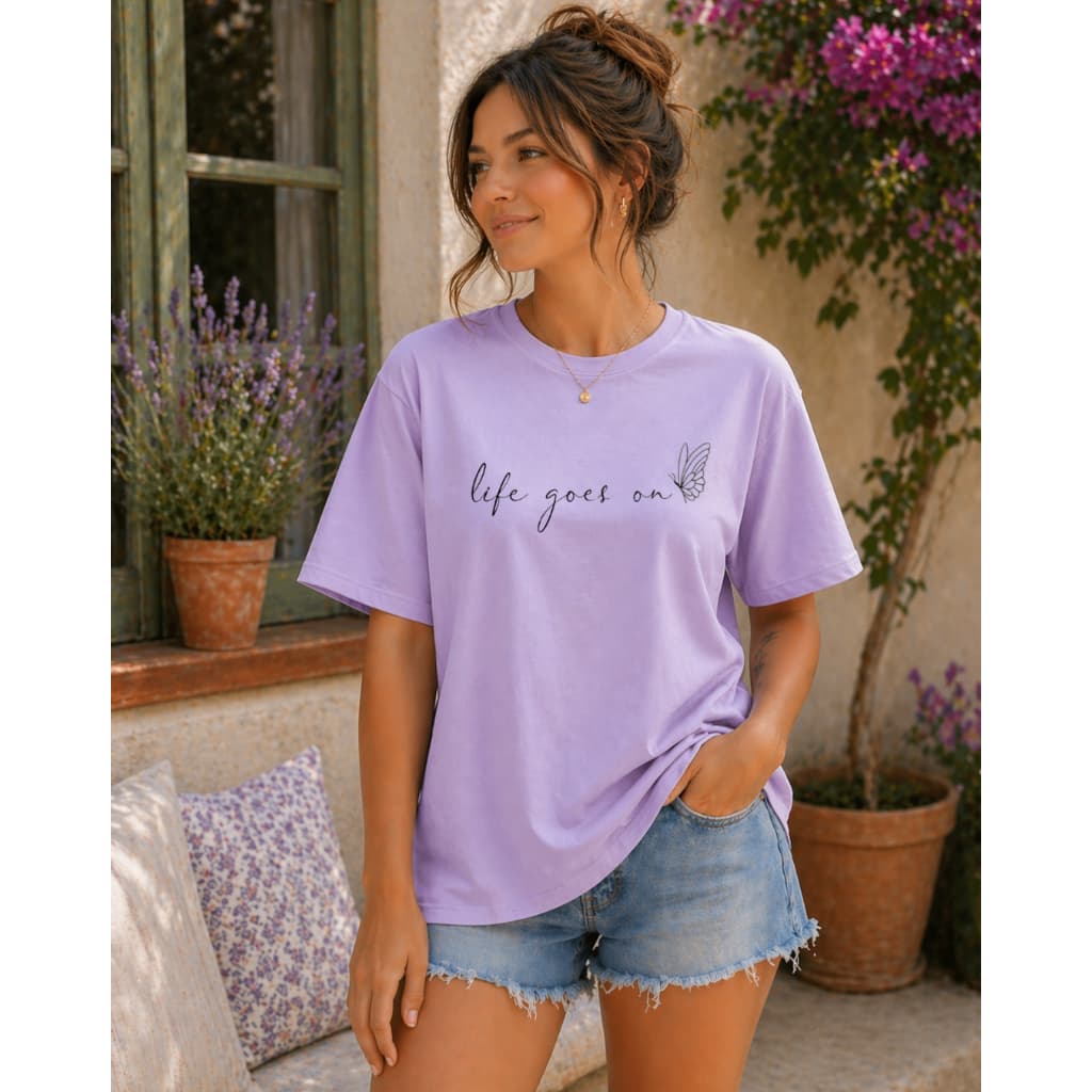 Camiseta Estampa Life Goes On 1322 Gola Redonda Básica Para Dia A Dia Leve Confortável