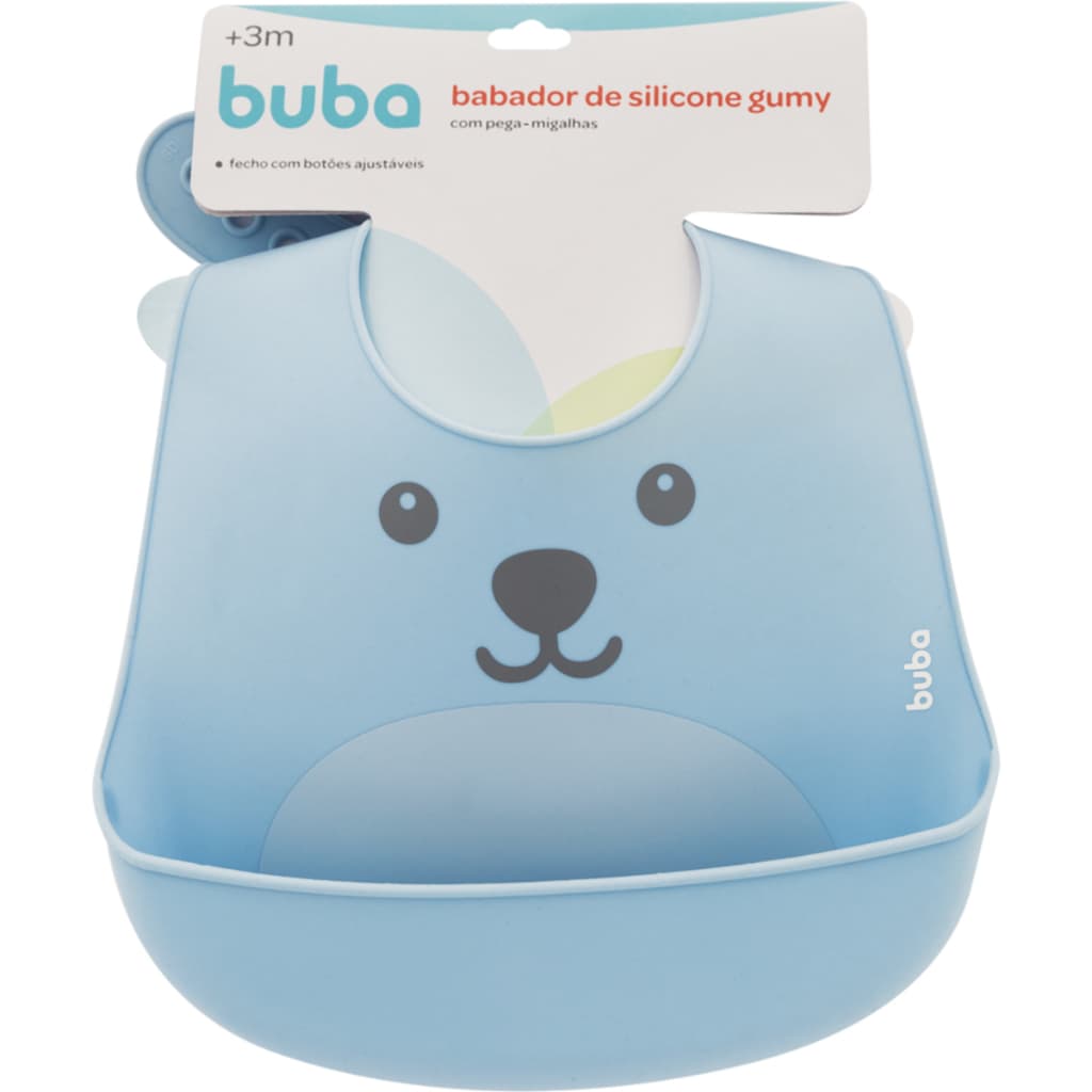 Babador de silicone gumy - Babador com pega migalhas - Azul - Alimentação Infantil - Prático - Fácil de Limpar - Buba