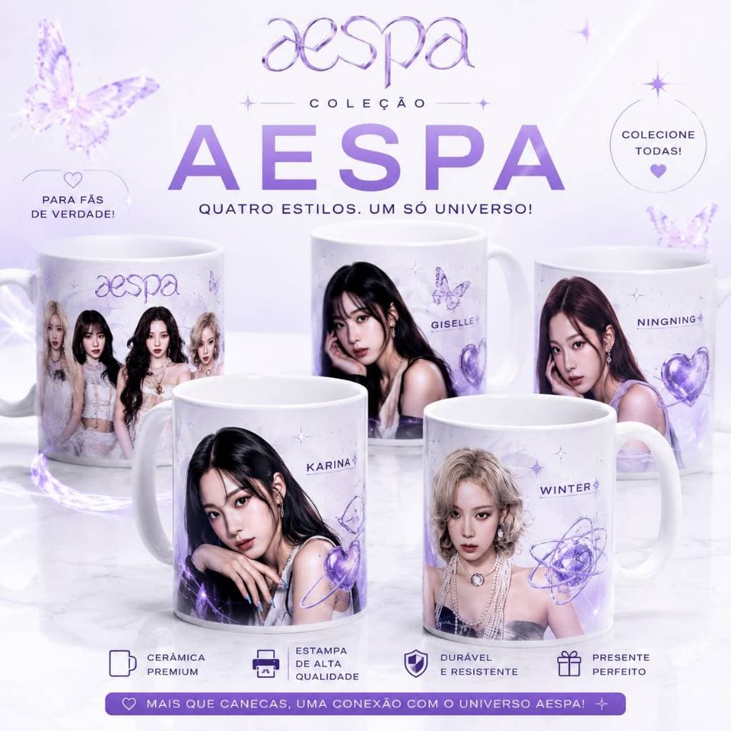 Caneca aespa 325ml | Coleção K-Pop Karina Winter Giselle Ningning | Presente para Fãs
