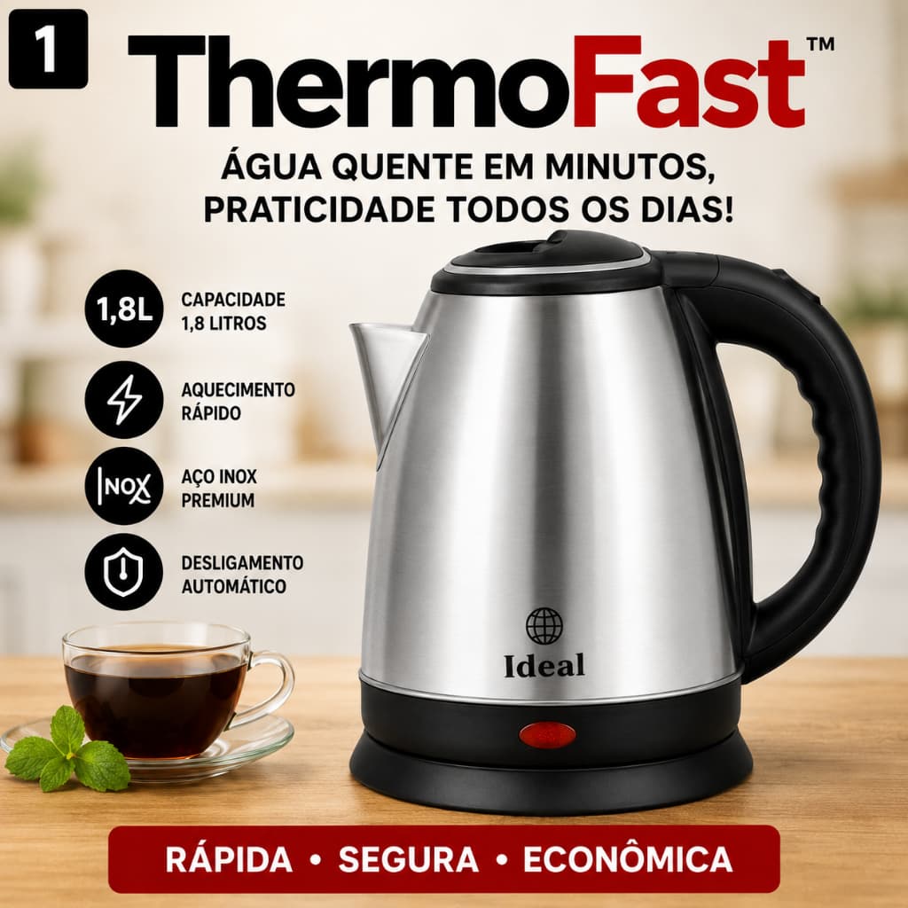 Chaleira Elétrica ThermoFast™ Inox 1,8L 1000W 127V Desligamento Automático Base Giratória