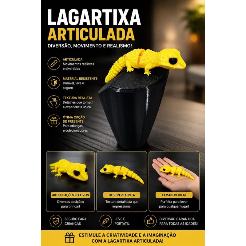 Lagarto Articulado Flexível Impressão 3D Brinquedo Sensorial Fidget Antiestresse Decoração Presente Criativo