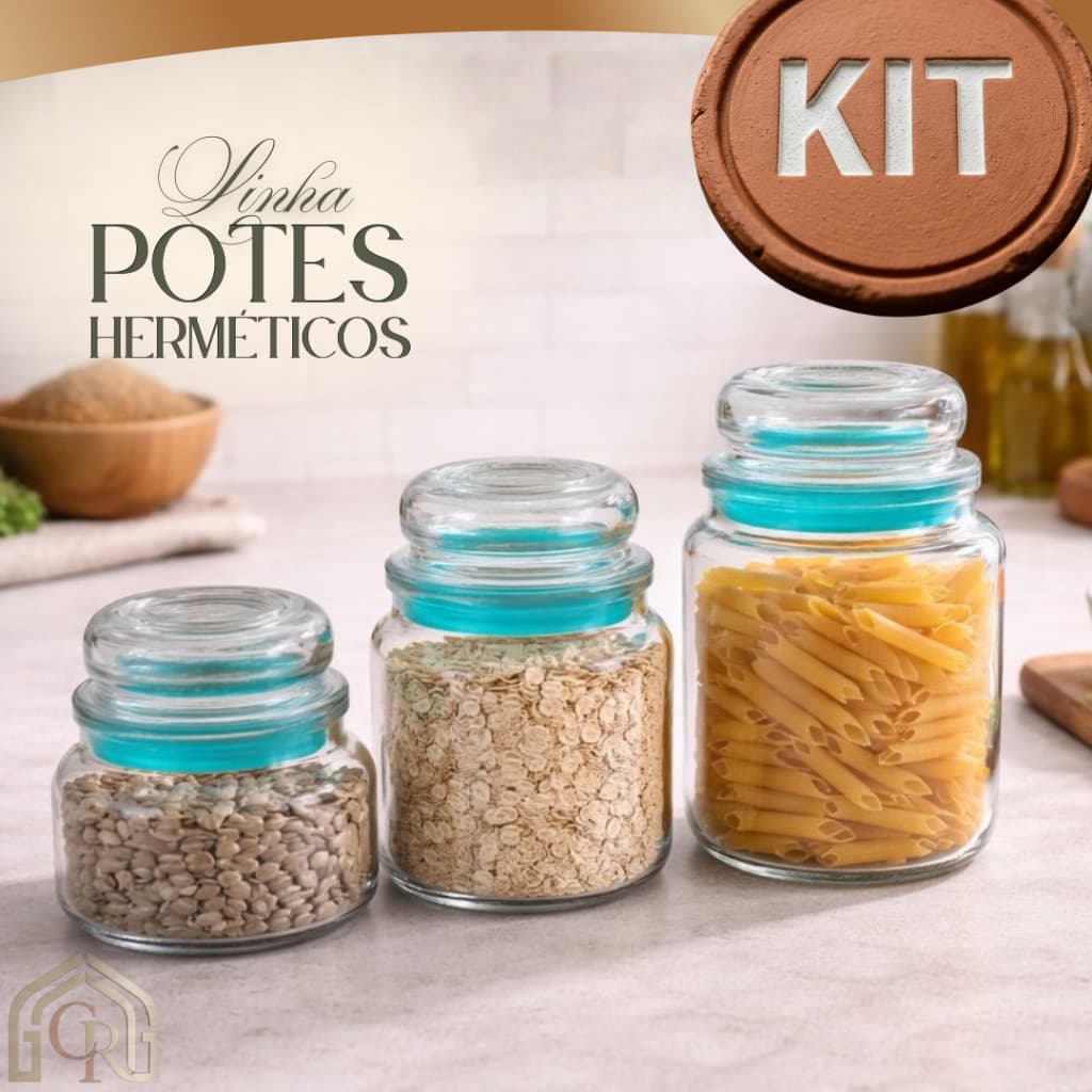 Kit Potes Hermeticos Vidro Vedação Perfeita Multiuso Conjunto Praticidade Organizaçao