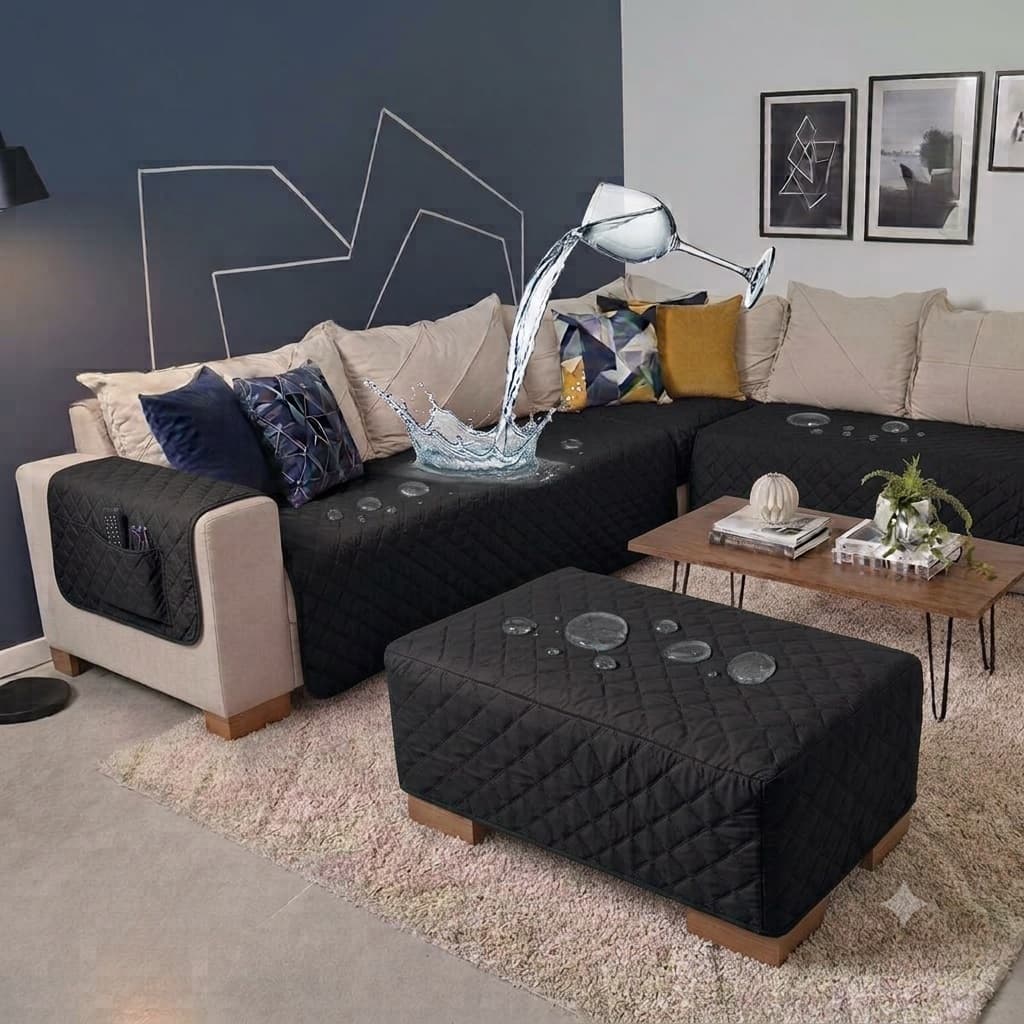 Capa Protetor de Sofa de Canto Impermeavel Só Assento Com Puff Personalizado