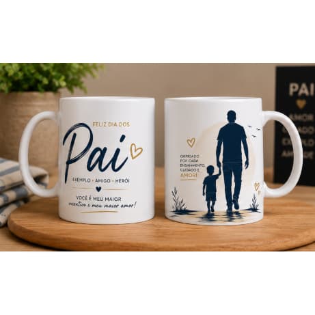 Caneca Dia dos Pais 325ml Presente para Pai Criativo Porcelana Personalizada com Mensagem de Amor e Carinho