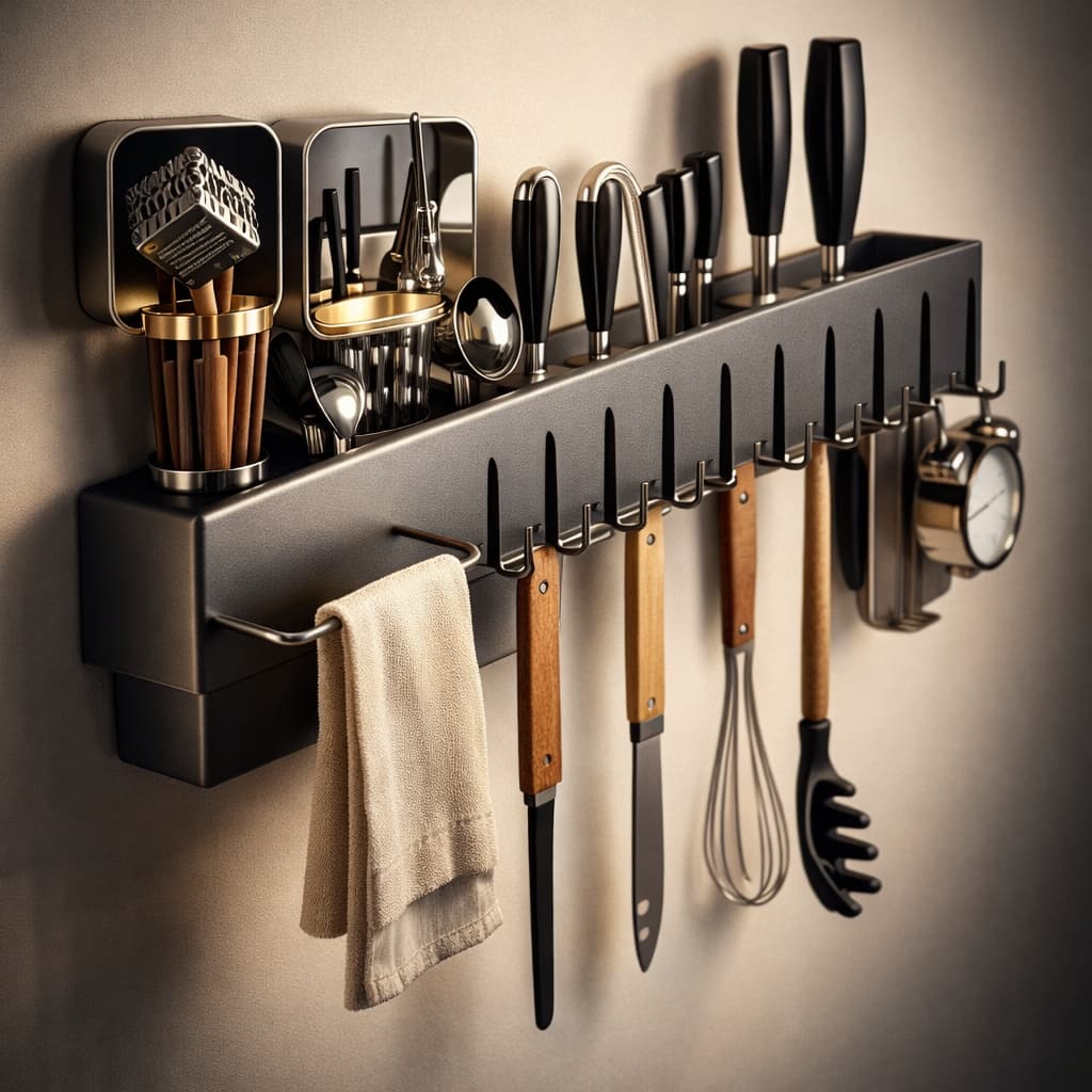 Suporte Organizador Utensilios Cozinha 10 Ganchos Capacidade Alta Cinza Moderno