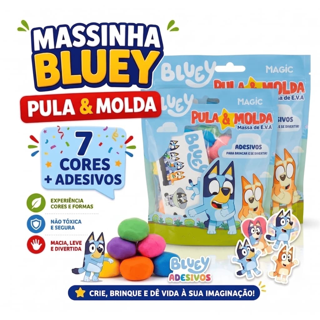 MASSINHA DE MODELAR INFANTIL PULA PULA EVA -  BLUEY E BINGO | LEMBRANCINHA DE ANIVERSÁRIO INFANTIL