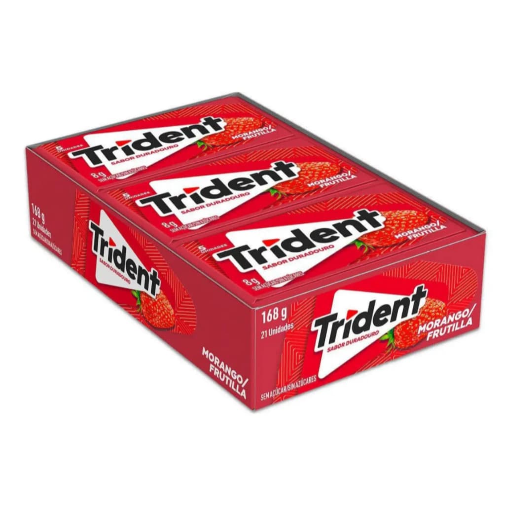 Chiclete Trident Morango Display Com 21 Unidades Sem Açúcar
