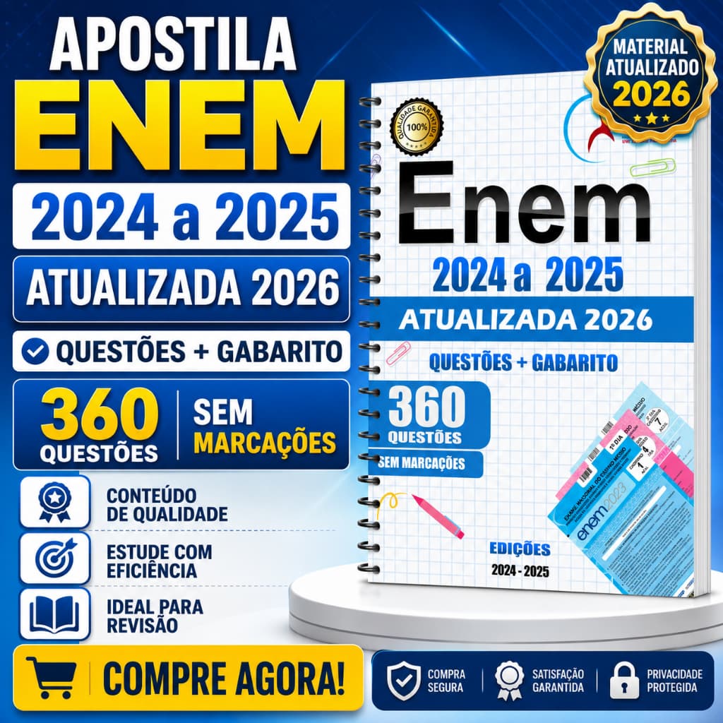 Apostila Enem 2026 com 2 ANOS de provas 2024 a 2025 + Gabarito + Redação