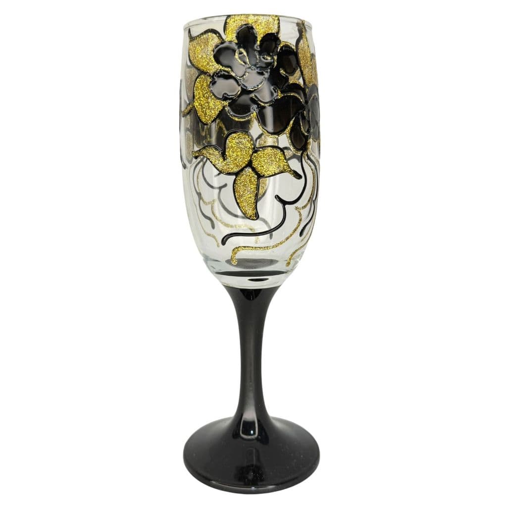 Taça Pomba Gira Flores Pretas Brilho Dourado Umbanda Quimbanda Vidro Gallant 180ml Altar Oferenda Padilha Mulambo rainha