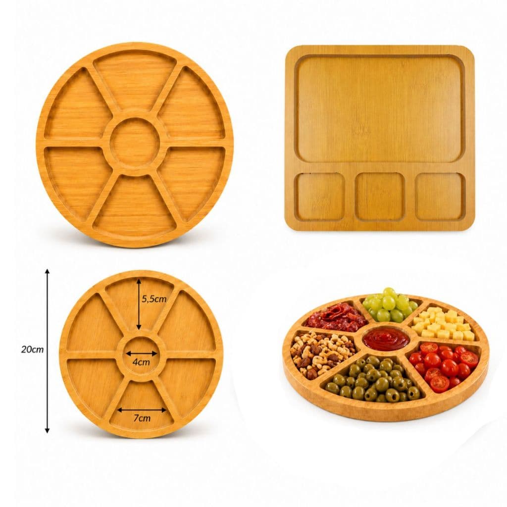 Petisqueira De Bambu 20cm Bandeja Para Servir Petiscos Frios Aperitivos