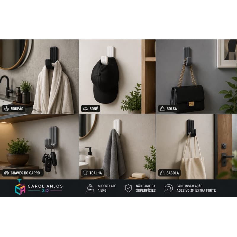 Ganchos Adesivos para Parede - Suporte Resistente para Toalhas de Banheiro e Cozinha