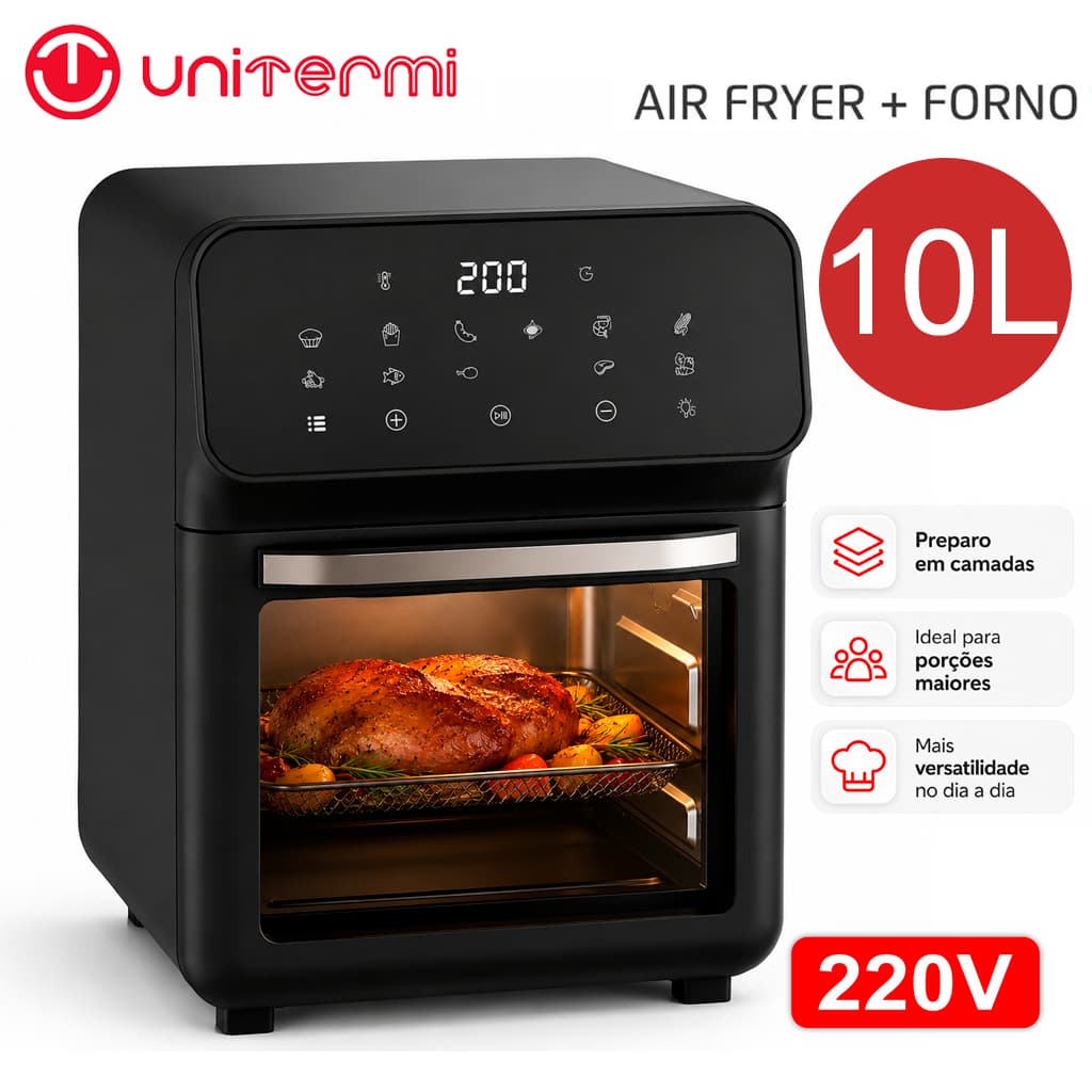 Fritadeira Air fryer Forno Cairo 10,0 L Preta Forno Elétrico 1500W  Display Digital Moderna