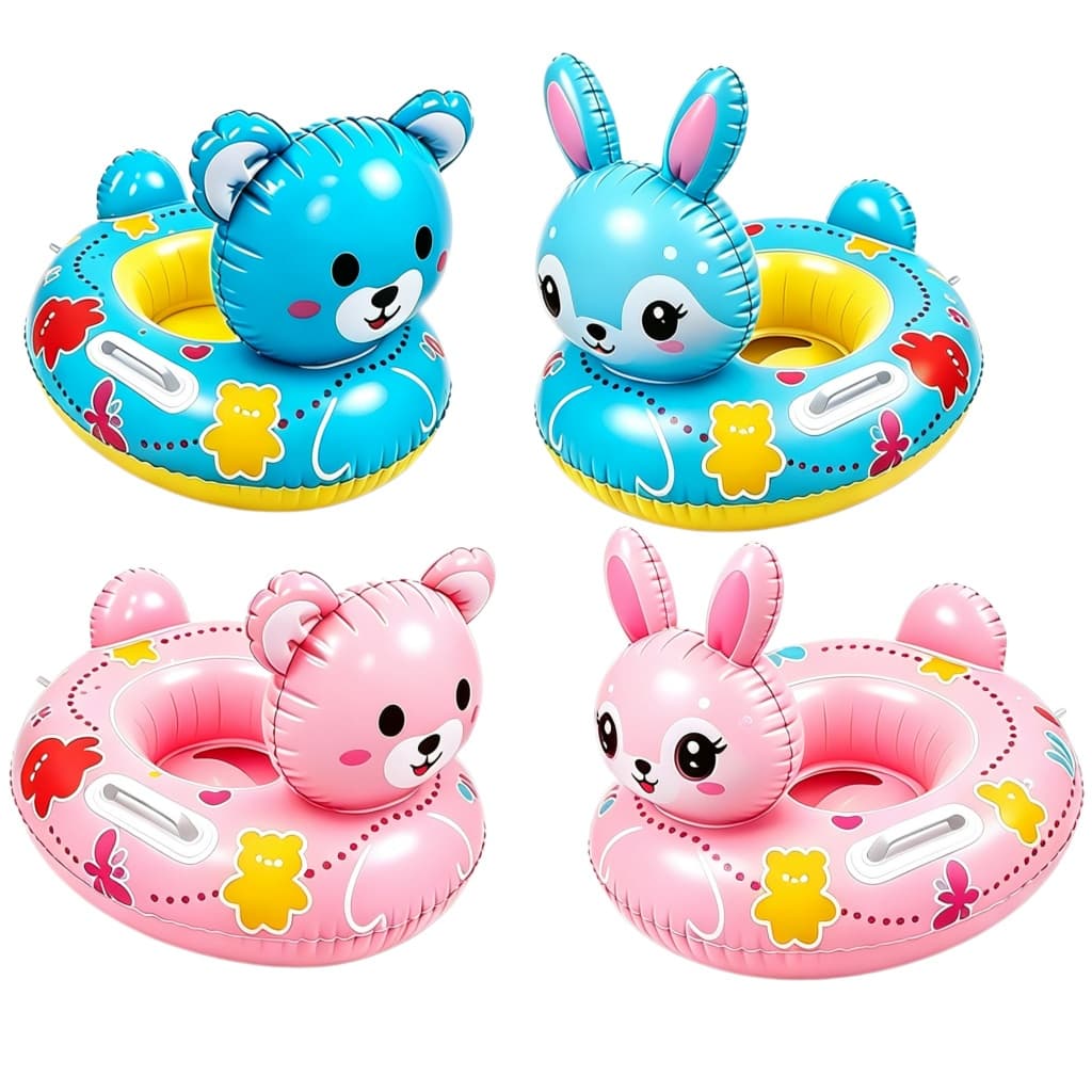 Boia Segura Infantil com Assento Anti-Virada, Vários Modelos de Urso e Coelho para Piscina e Praia