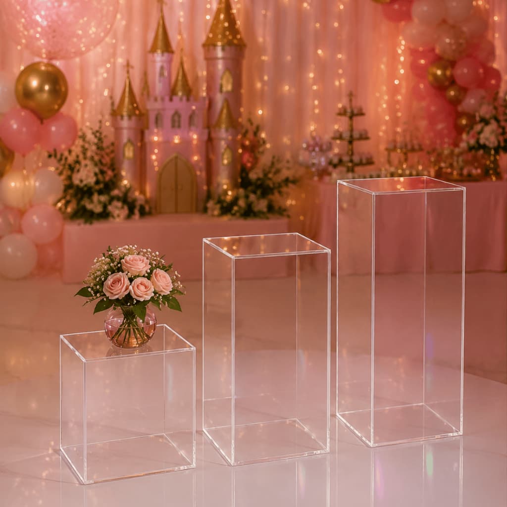 Trio Kit Cilindros Mesa Acrílico Transparente Para Festas Decoração Eventos 80Cm 60Cm 40Cm