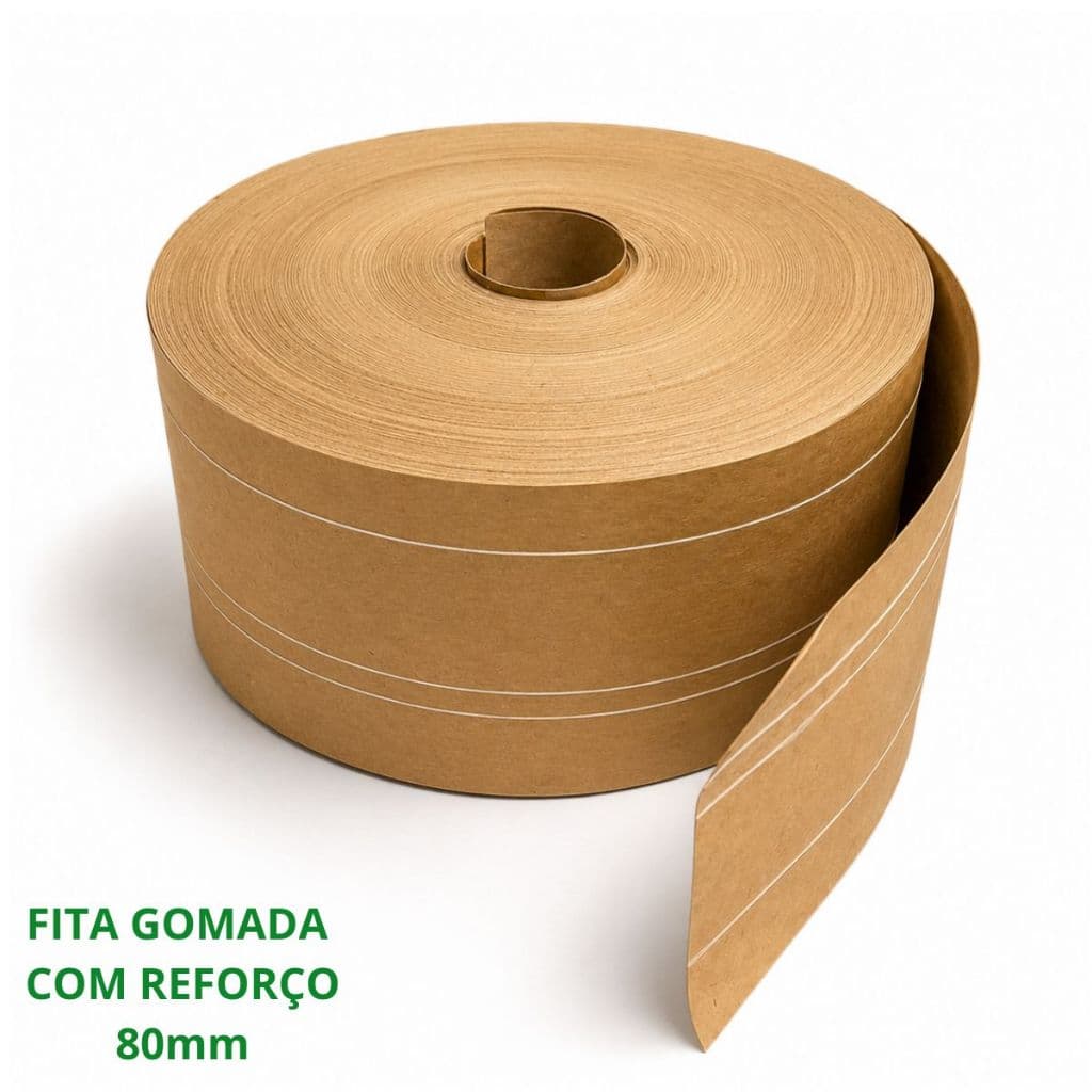 Fita Gomada com Reforço 80mm 150m Alta Resistência para Embalagens Pesadas