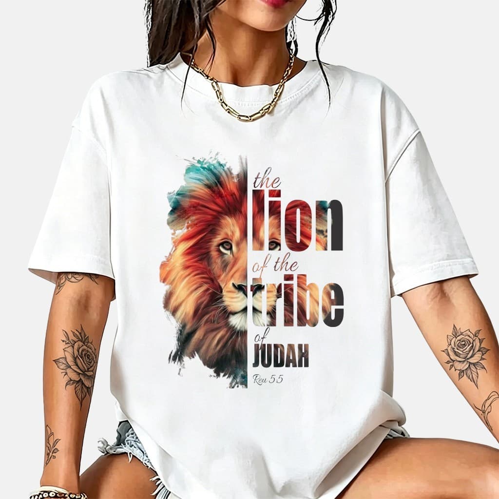 Camiseta Estampa Leão Lion Judah 100% Algodão Oversized Plus Size Feminina Religiosa