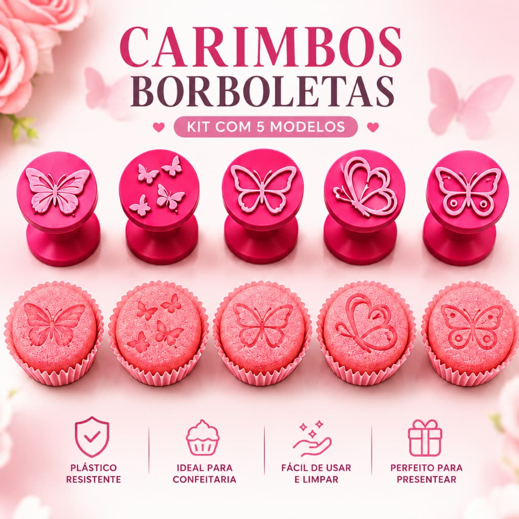 Carimbo Para Docinho Doce Brigadeiro Beijinho Borboleta Confeitaria Pasta Americana Molde Marcador