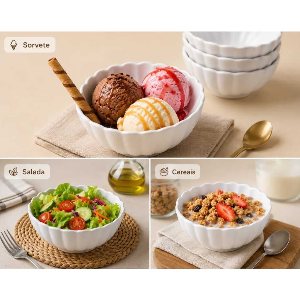 KIt com 4 Bowls Gerbara 12cm Tigela Melamina Cumbuca Sobremesa Sorvete Açaí 250ml