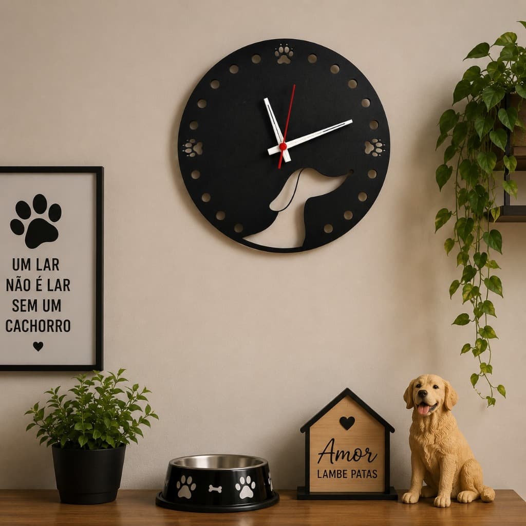 Relógio de Parede Cachorro ou Gato Pet 30cm em MDF Decoração Sala Quarto