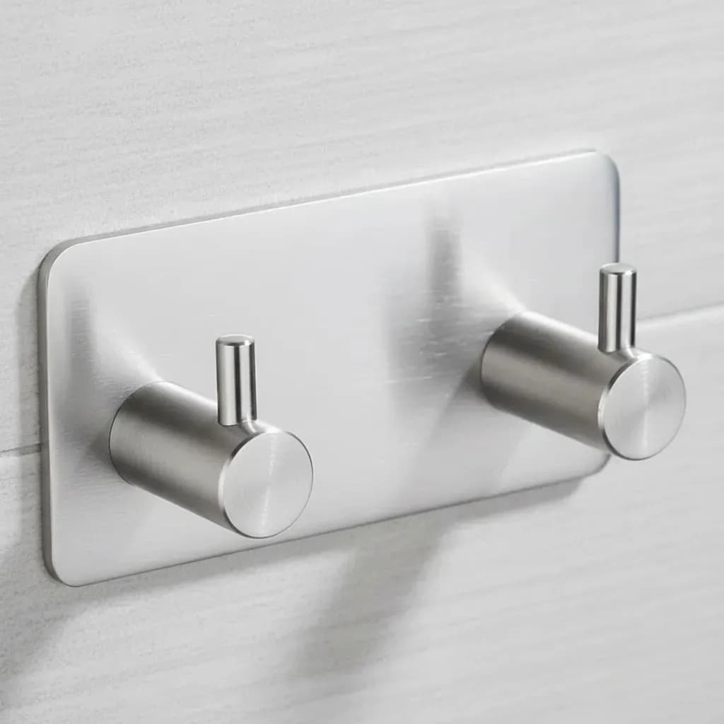 Suporte De Parede Duplo Com Adesivo Metal Até 5kg Cor Prateado Prata