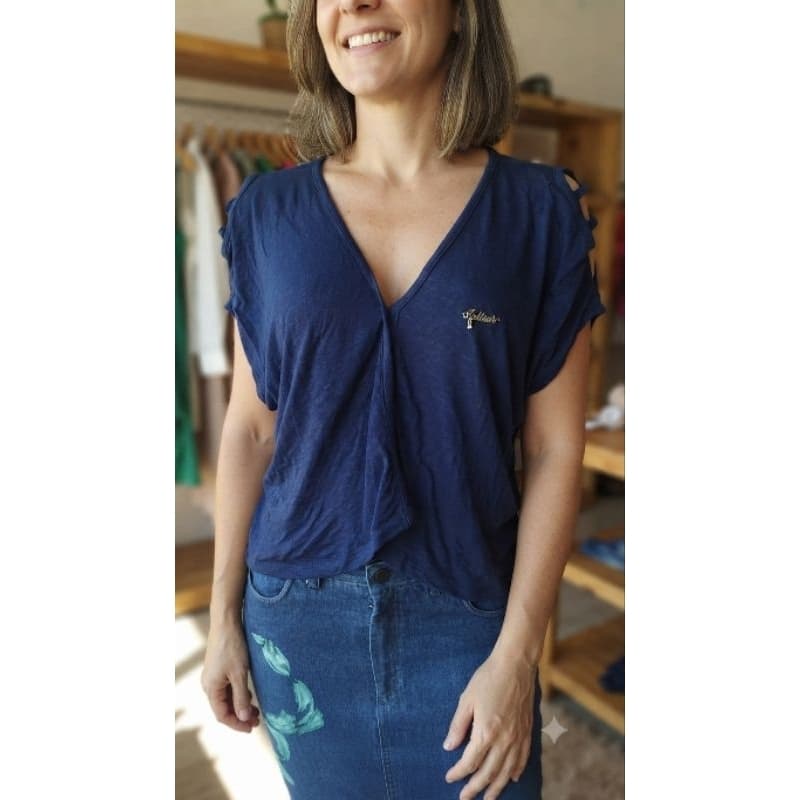 BRECHO Blusinha em Algodão com Detalhes nas Mangas – Tam. M/G
