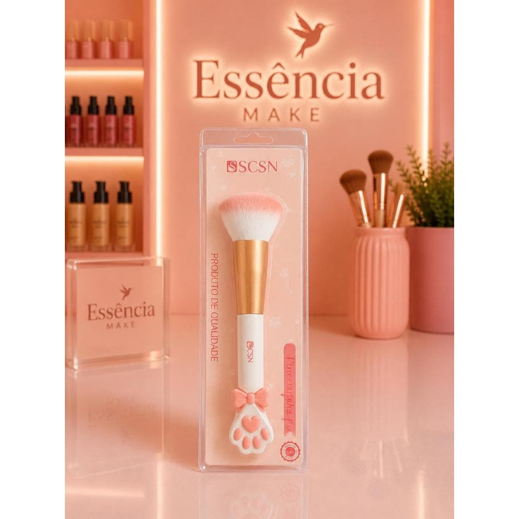 Pincel Kabuki para Pó Facial Patinha Rosa CSN – Cerdas Macias para Maquiagem