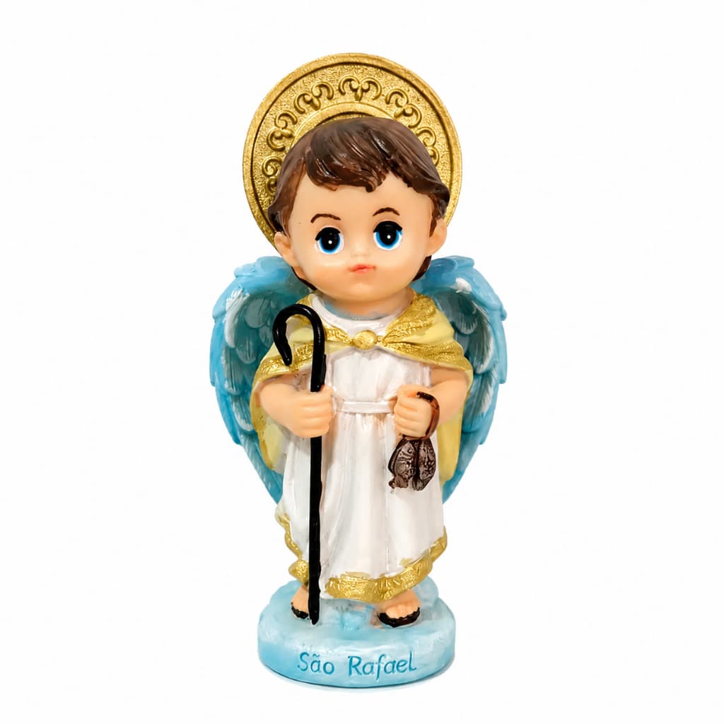 Imagem De São Rafael Arcanjo Infantil de Resina 15 cm Rosto Bebê Baby Arte Sacra Religioso Estatueta