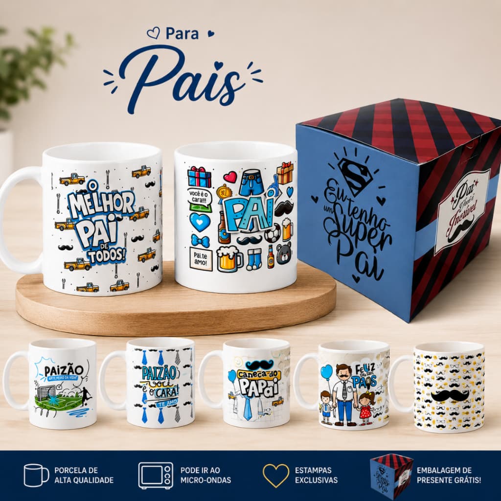Caneca Personalizada Presente Pai Porcelana 325ml Xícara Café Lembrancinha Dia dos Pais