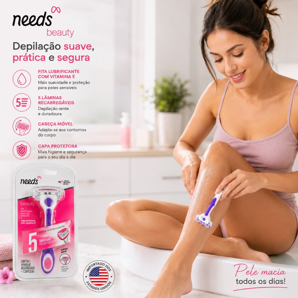 Aparelho de Depilar Needs Masculino 5 Lâminas Recarregável + 1 Carga
