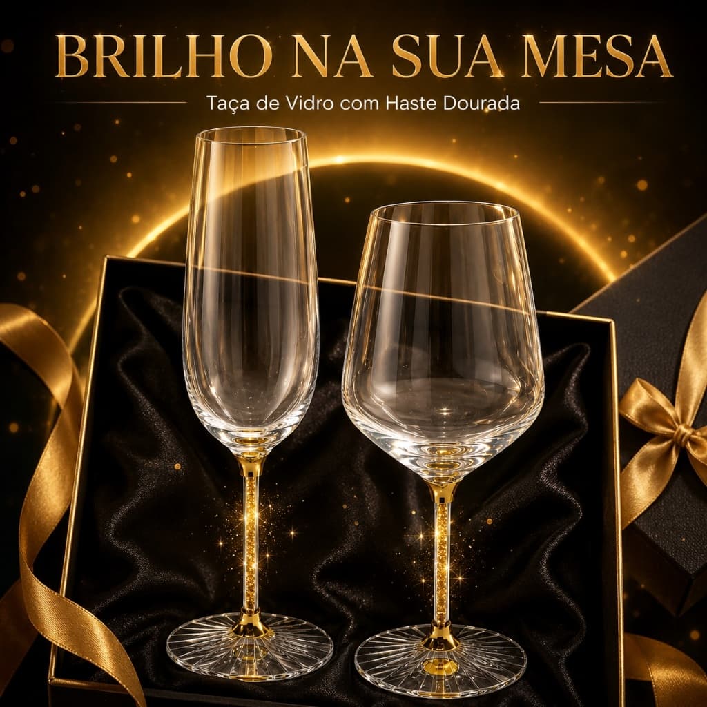 Taça de Vidro Taça Decorativa com Haste Dourada Taça de Champanhe e Taça de Vinho