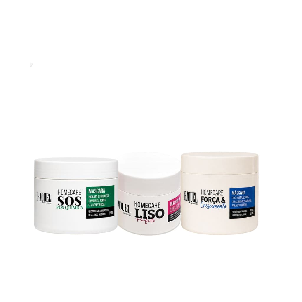 Kit Máscaras Cronograma Iraquel (3 Máscaras 250g) Força e Crescimento + S.O.S + Liso Perfeito