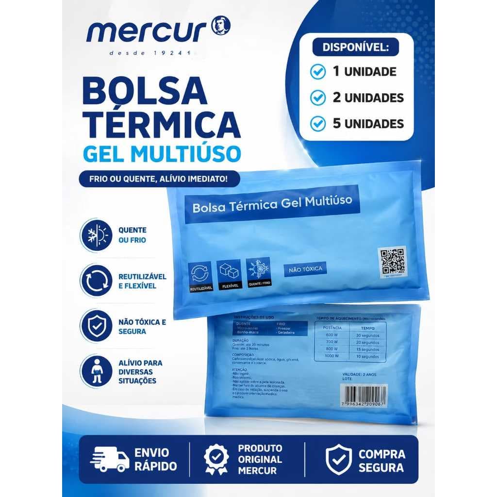 Bolsa Gelo Compressa Térmica Gel Quente e Fria Media Mercur 01, 02 e 05 Unidades
