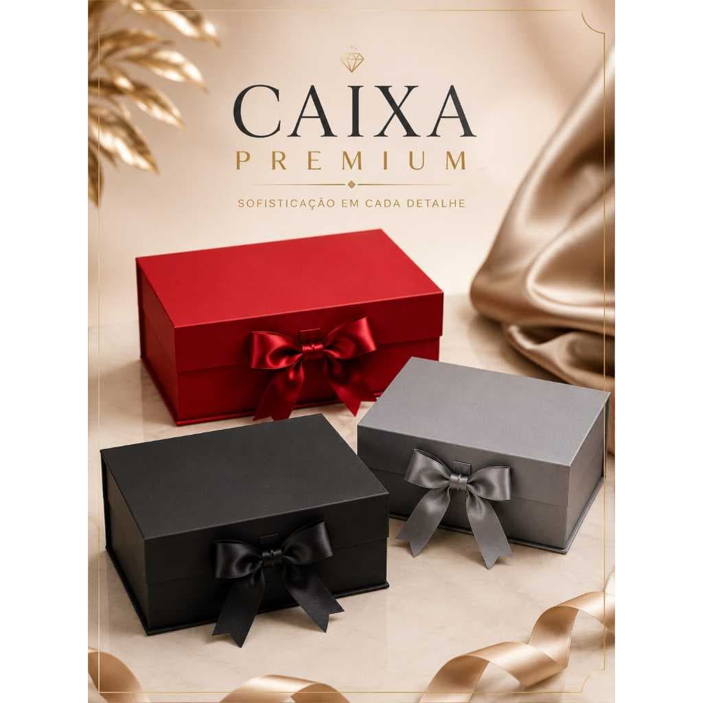 Caixa de Presente Premium Magnética Rigida Laço Cetim Luxo Dobrável 28,5 x 21 x 10 cm