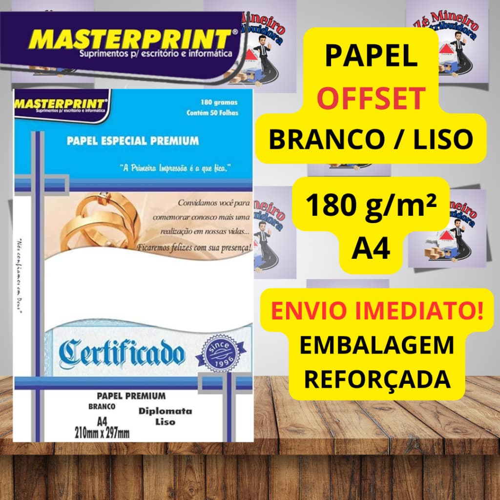 Papel Offset Sulfite Opaline Branco Liso 180g A4 Certificado Masterprint