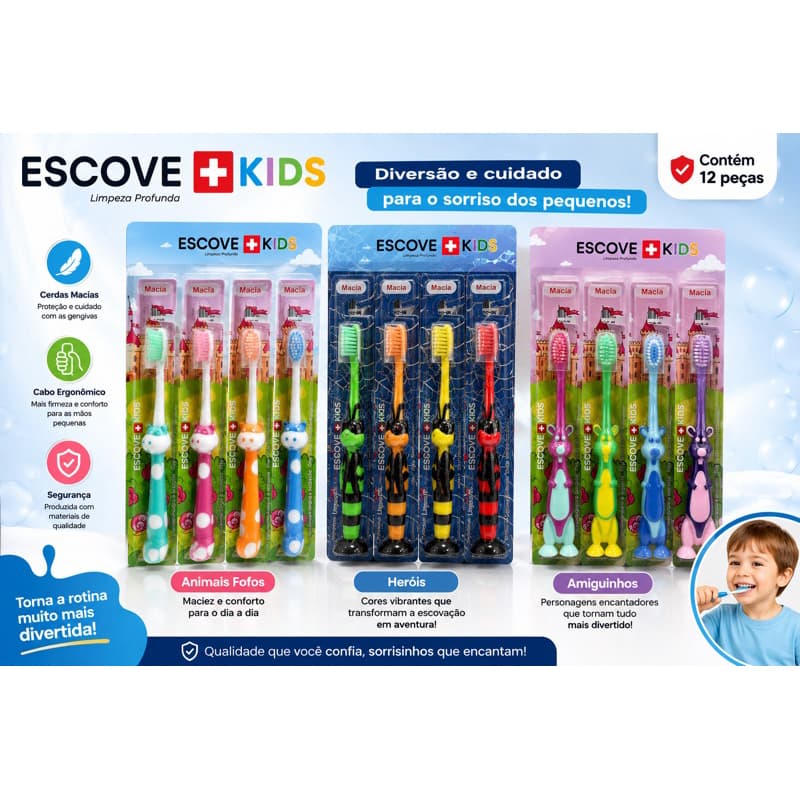 Escova de dente Infantil Cerdas Macia Kit com 6 escovas barato - ENVIO IMEDIATO