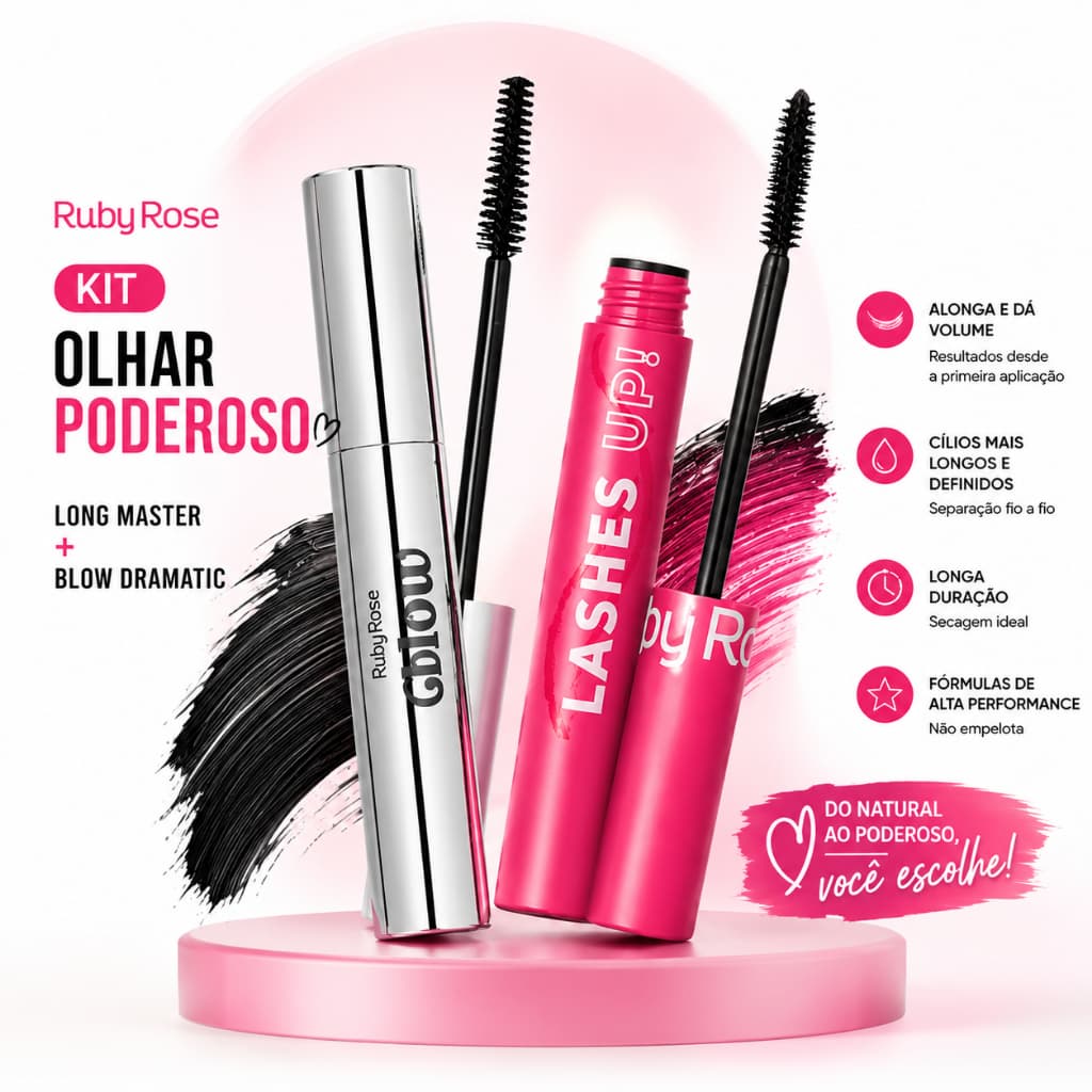 Kit Máscara de Cílios Define e Alonga Long Master + Máscara Para Cílios Ruby Rose Blow Dramatic Volume Definição