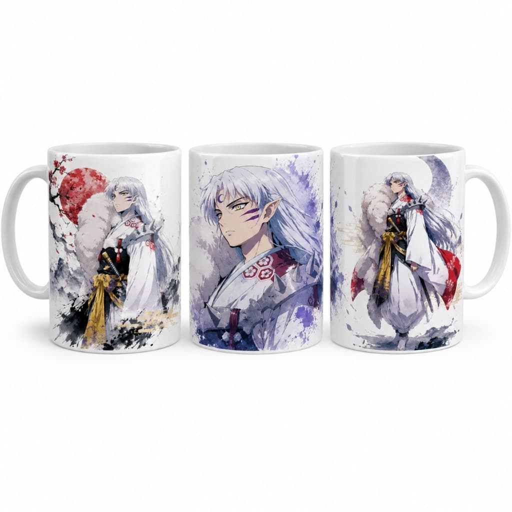Caneca Anime Guerreiro Youkai Prateado 325ml | Arte Oriental Colecionável | Presente Otaku