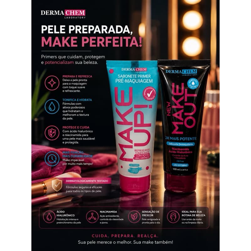 kit make derma Chem sabonete pré - demaquilante - primer - esponja limpeza