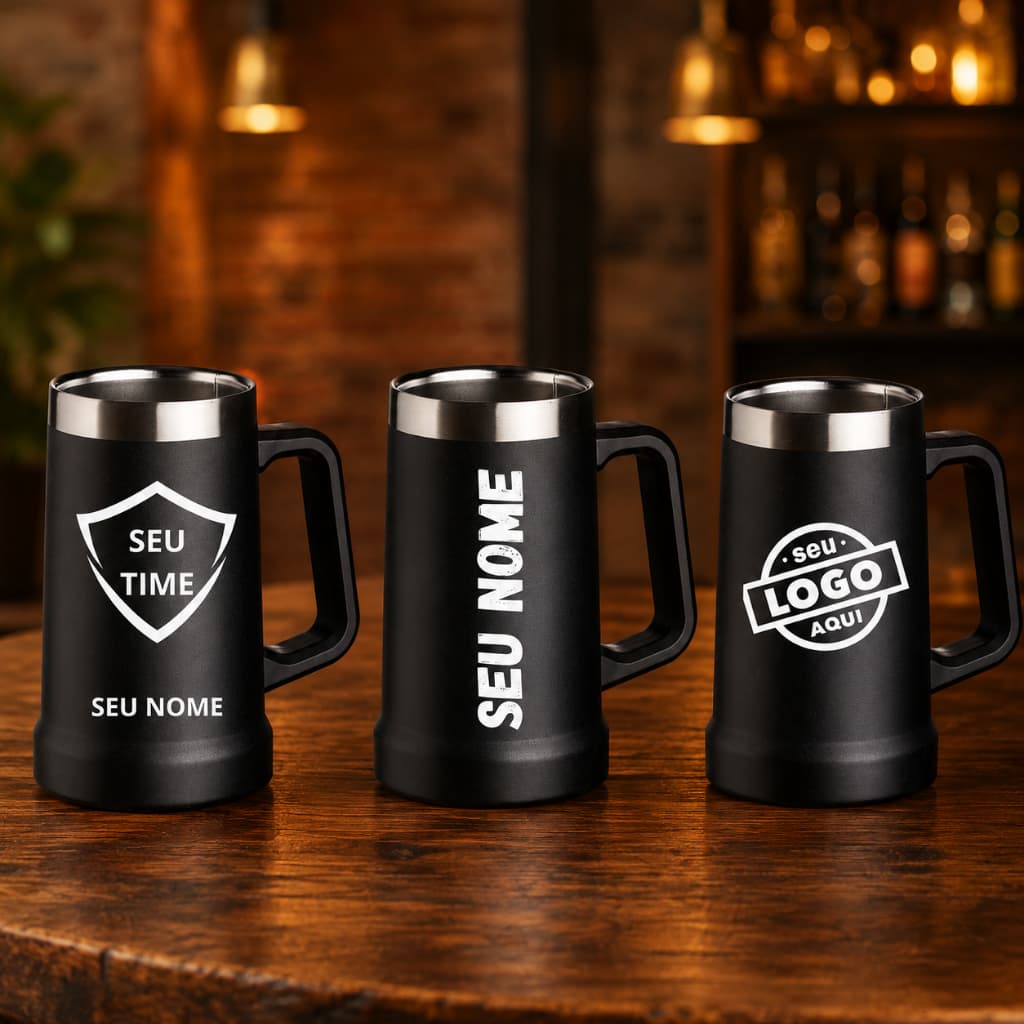 Caneca De Chopp Térmica Personalizada Para Bebida Fria Ou Quente 709ml Cor Preto