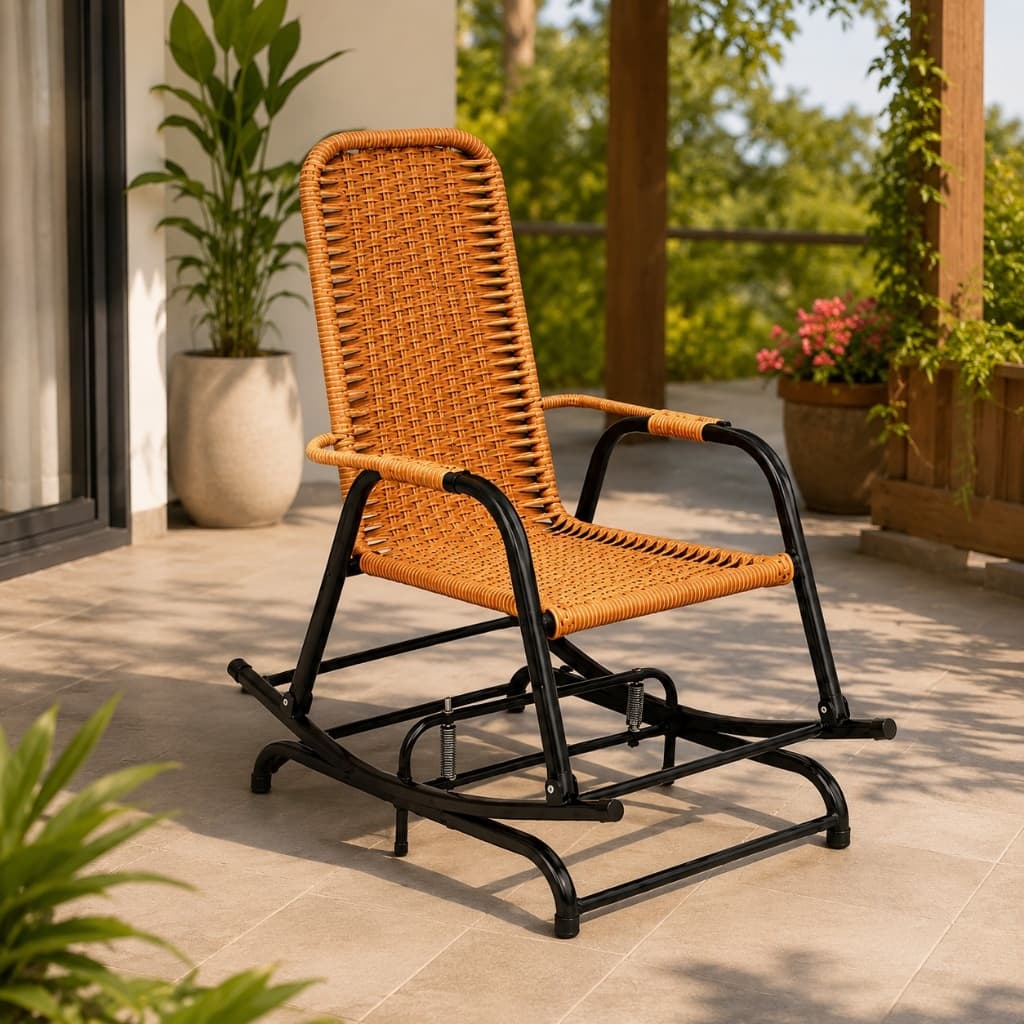 Cadeira de Balanço Varanda Jardim Área Externa Junco Sintético Conforto Premium  De Encosto Alto