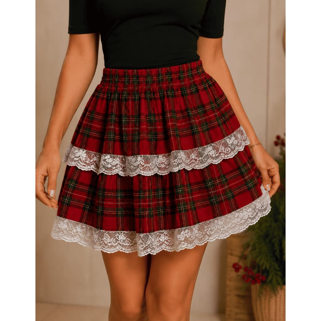 Saia Caipira Feminina Xadrez Com Renda Rodada Festa Junina Arraial São João