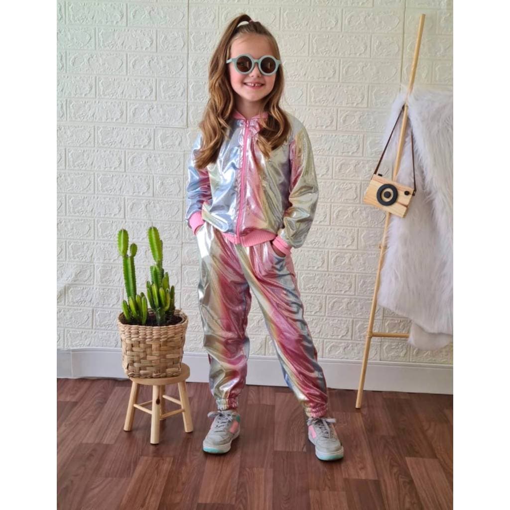 Conjunto infantil Holográfico calça e jaqueta