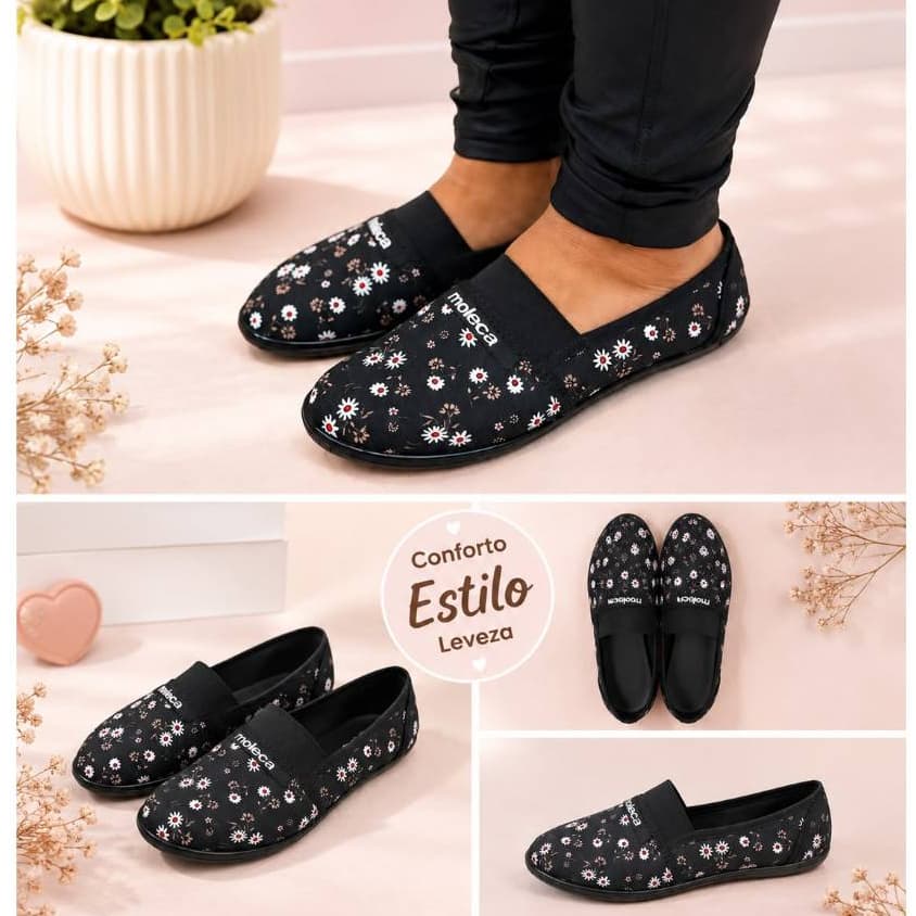 Sapatilha de pano moleca feminina calce fácil macia leve solado emborrachado antiderrapante casual dia a dia