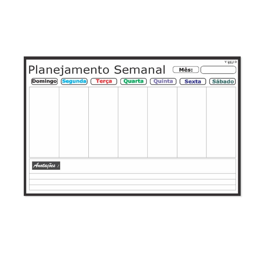 Planner Semanal 60x40cm Organizador de Rotina Parede Não Fura