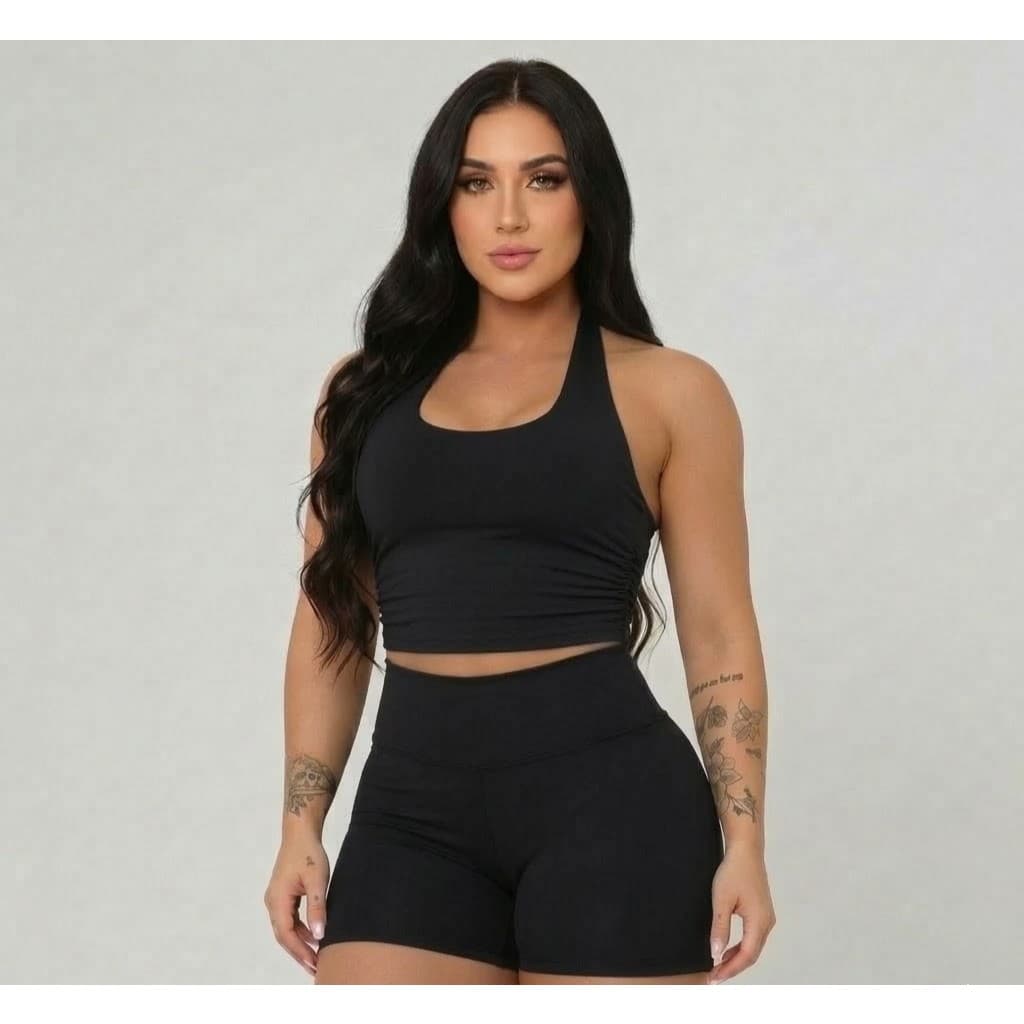 Top Frente Única Feminino Costa Nua Franzido Lateral Suplex Premium Ajustado