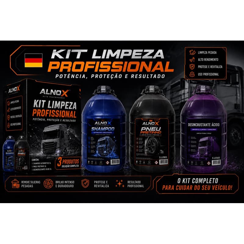 kit profissional e estetica automotiva para lava rápido shampoo desincrustante ácido e pneu revitalizador