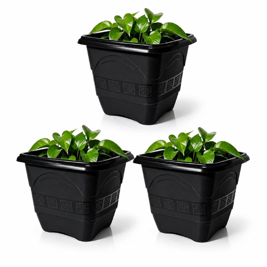 Kit Vasos Quadrados 5,5 Litros Preto Plástico Resistente Flores Plantas Jardim