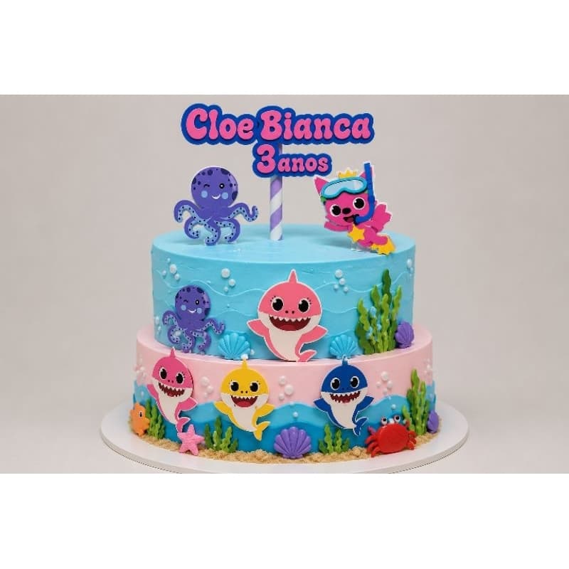 Topo de bolo personalizado 3D Baby Shark com nome e idade envio em 24 horas.